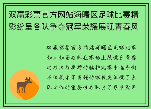 双赢彩票官方网站海曙区足球比赛精彩纷呈各队争夺冠军荣耀展现青春风采